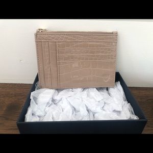 Aspinal of London Taupe Croc Leather Pouch Card Holder Zipper Wallet.